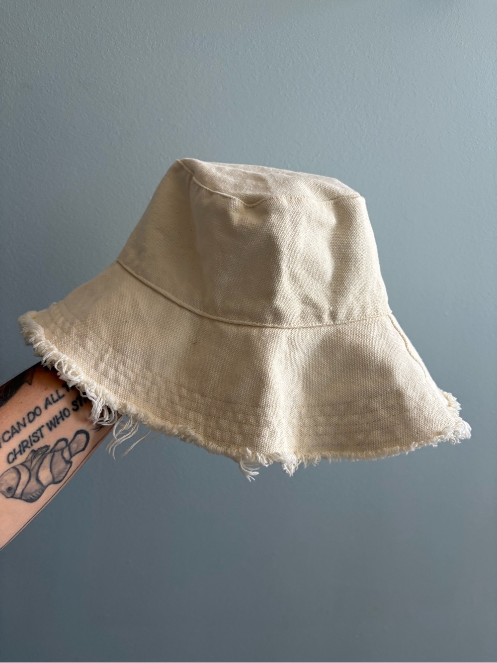 Frayed Edge Cream Bucket Hat